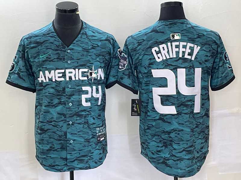 Men%27s Seattle Mariners #24 Ken Griffey Number Teal 2023 All Star Cool Base Stitched Jersey2